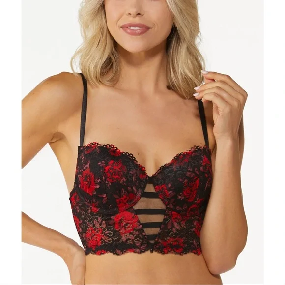 Red Black Floral Lace Bra Set - Picture 3 of 12